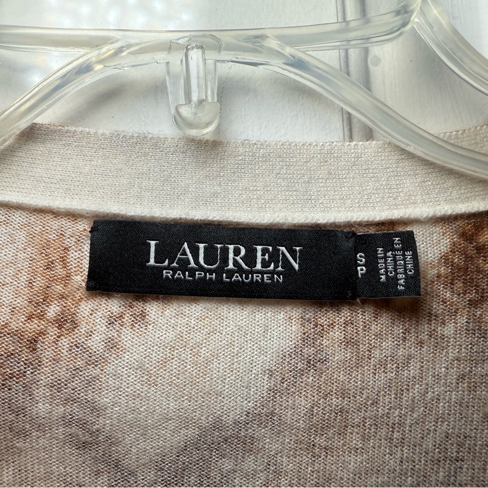 Lauren Ralph Lauren Snakeskin Cardigan Ivory Brown Lightweight Small Petite - Picture 5 of 6